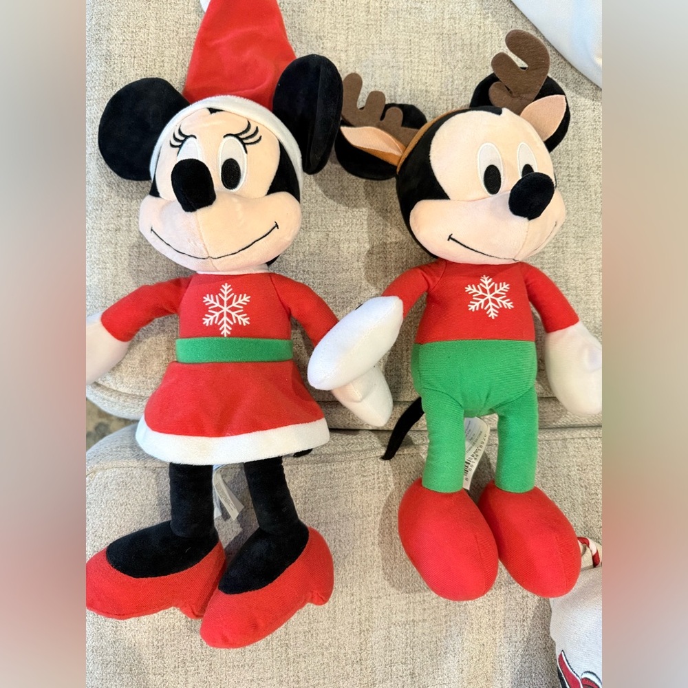 Disney Festive Mickey and Minnie Plush Toys - Red and Green
